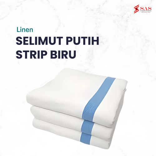 Selimut Putih Strip Biru